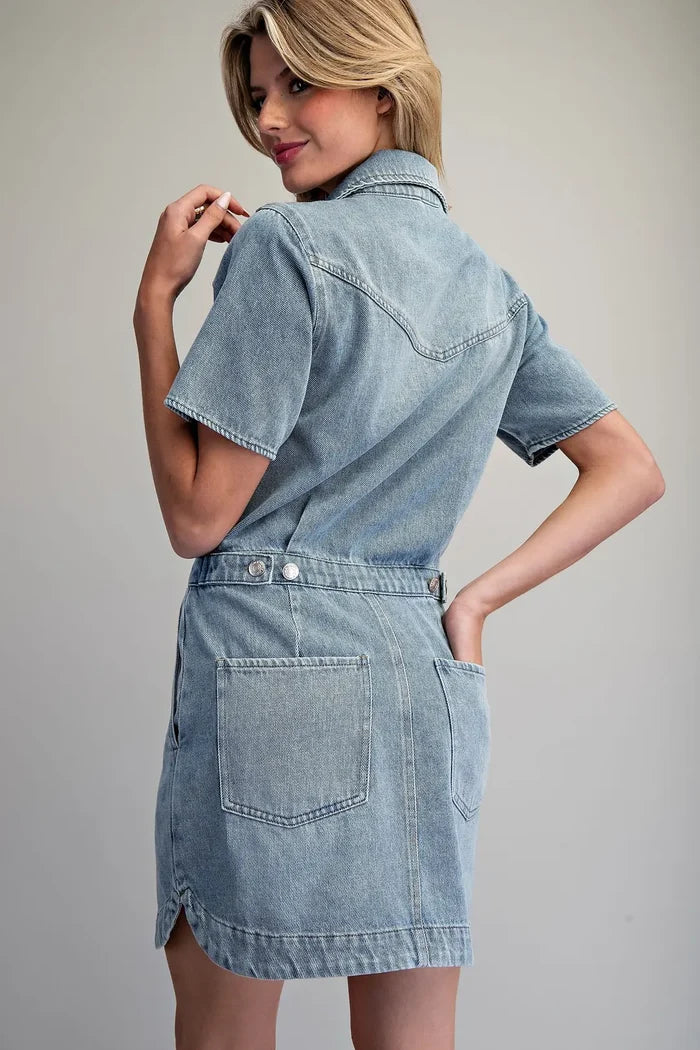 Button Down Collared Mini Dress