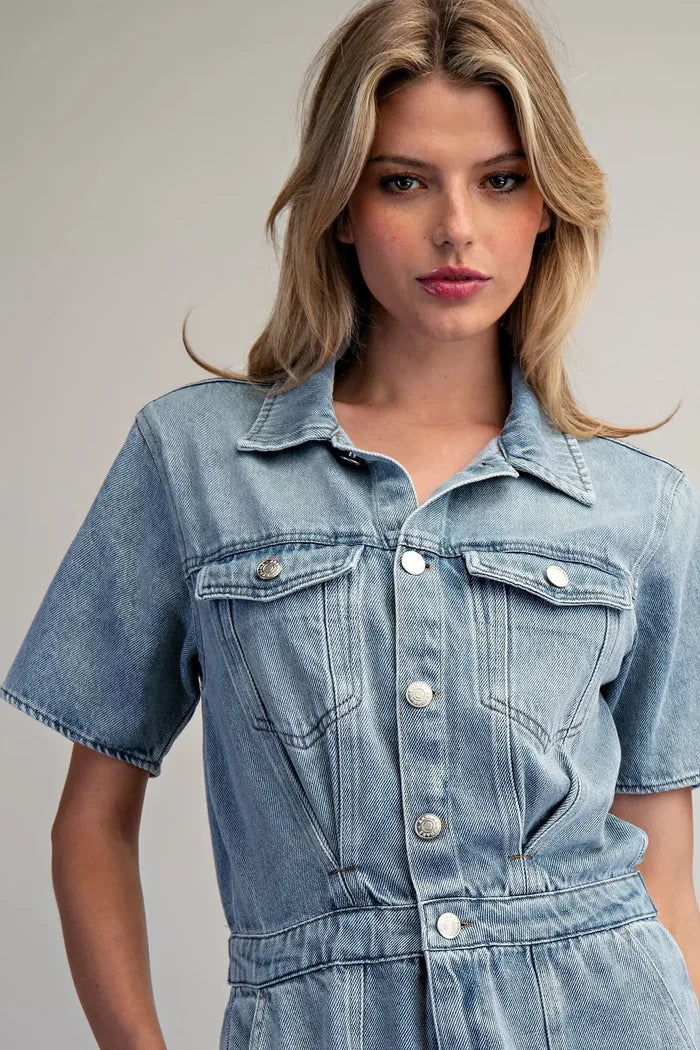 Button Down Collared Mini Dress