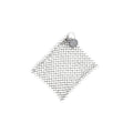 Smithey Ironware Chainmail Scrubber for cleaning cast iron cookware, featuring stainless steel links for effective scrubbing.