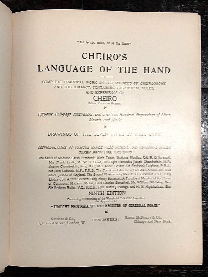 Cheiro's LANGUAGE OF THE HAND - 1897, ILLUSTRATED - Divination and Palmistry