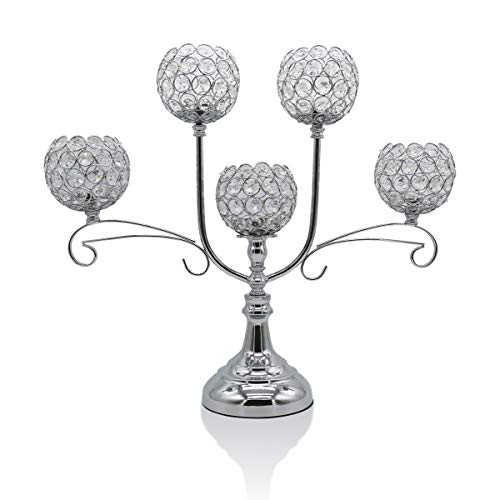 Chic 5 Arms Bowl Ball Crystal Candelabra/Candlesticks - EK CHIC HOME