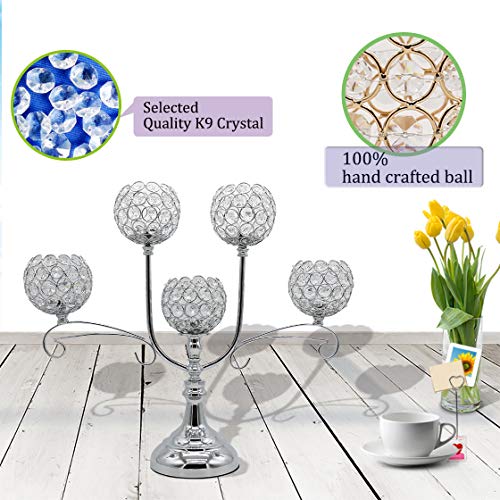 Chic 5 Arms Bowl Ball Crystal Candelabra/Candlesticks - EK CHIC HOME