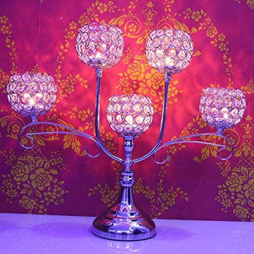 Chic 5 Arms Bowl Ball Crystal Candelabra/Candlesticks - EK CHIC HOME