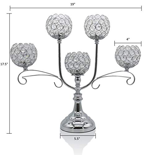 Chic 5 Arms Bowl Ball Crystal Candelabra/Candlesticks - EK CHIC HOME
