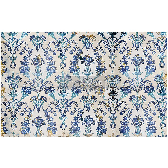 Cobalt Flourish Re-design with Prima Mulberry Tissue Decoupage Paper - Piglet's Closet
