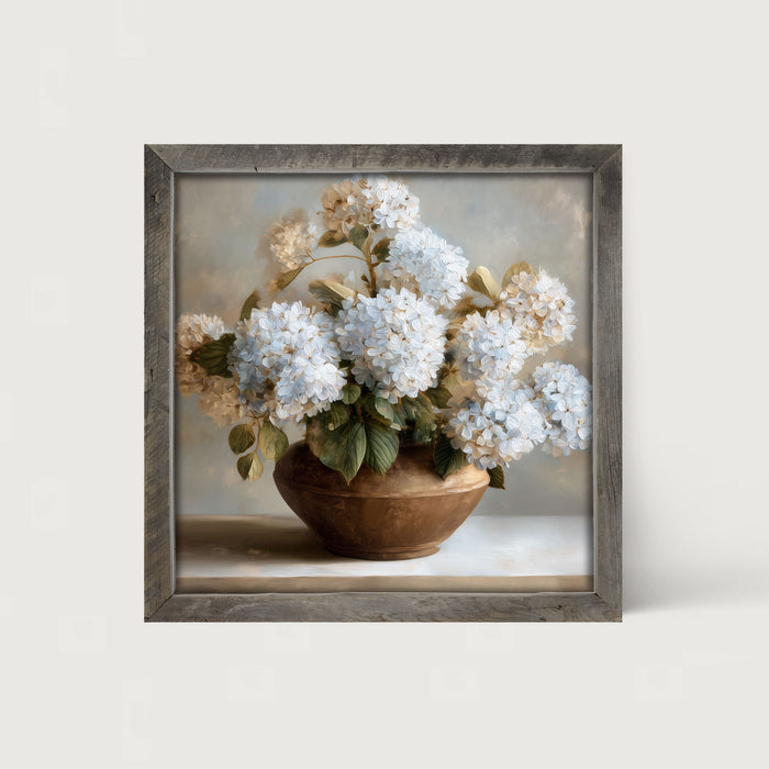 Copper Vase with Blue Hydrangeas - Framed Art