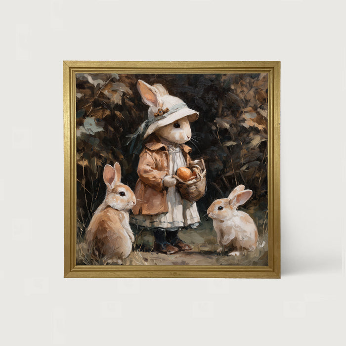 Country Friends - Edith and Some Bunnies - Framed Art