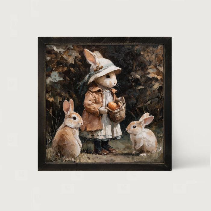 Country Friends - Edith and Some Bunnies - Framed Art