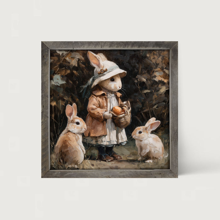 Country Friends - Edith and Some Bunnies - Framed Art