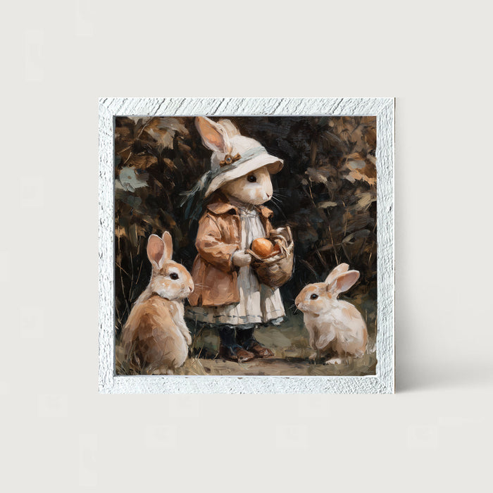 Country Friends - Edith and Some Bunnies - Framed Art