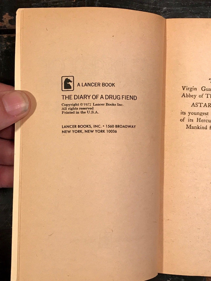 DIARY OF A DRUG FIEND - Aleister Crowley - 1972 Scarce LANCER Edition - MAGICK
