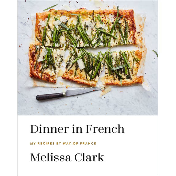 Hardcover of Dinner in French cookbook by Penguin Random House, featuring French recipes and culinary illustrations.