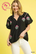 Embroidered Floral Puff Sleeve Blouse
