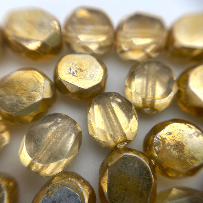 Faceted Shiny Gold Colored Oval Table Cut Czech Glass Beads (8mm) (YCG40)