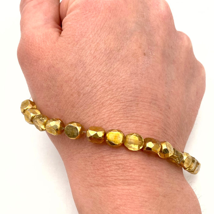 Faceted Shiny Gold Colored Oval Table Cut Czech Glass Beads (8mm) (YCG40)