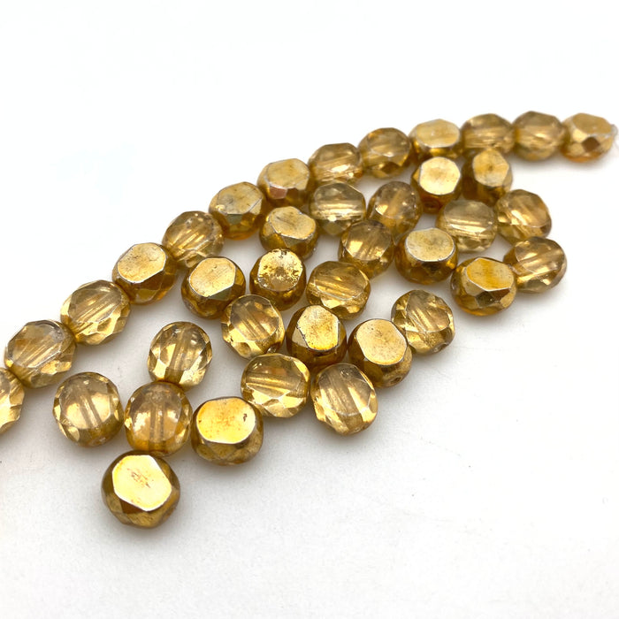 Faceted Shiny Gold Colored Oval Table Cut Czech Glass Beads (8mm) (YCG40)