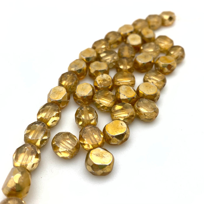 Faceted Shiny Gold Colored Oval Table Cut Czech Glass Beads (8mm) (YCG40)