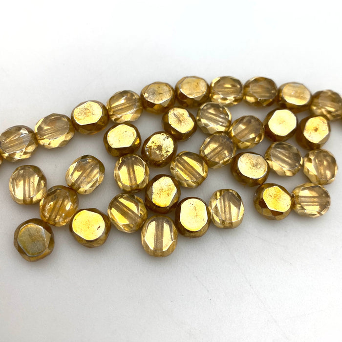 Faceted Shiny Gold Colored Oval Table Cut Czech Glass Beads (8mm) (YCG40)