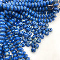 Faceted Yale Blue Picasso Rondelle Czech Glass Beads (4x7mm) (BCG198)