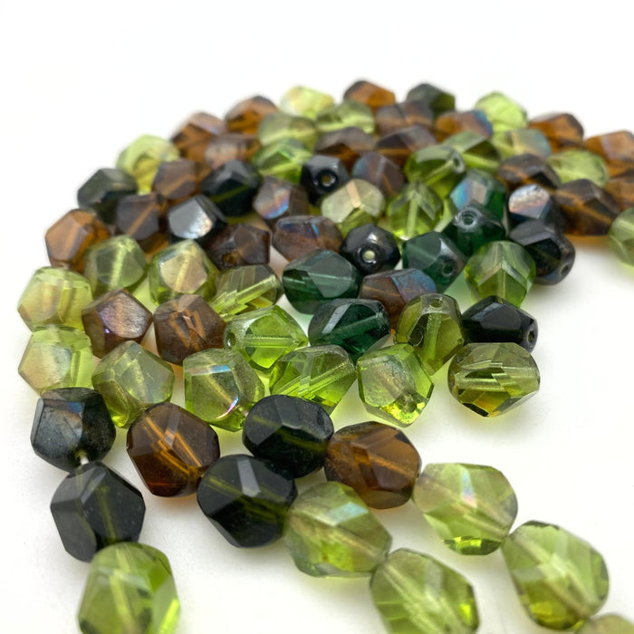 Fall Color Shades Of Green Table Cut Czech Glass Beads (9x10mm) (GCG138)