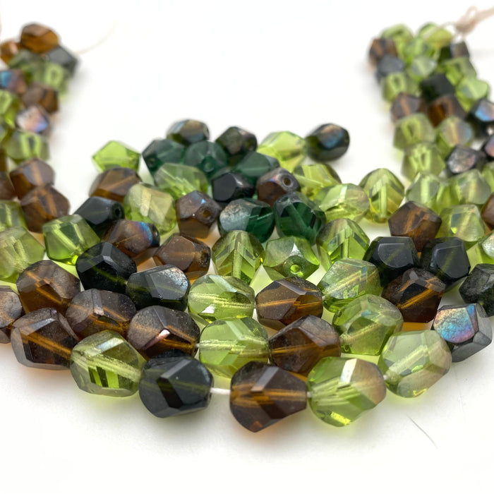 Fall Color Shades Of Green Table Cut Czech Glass Beads (9x10mm) (GCG138)