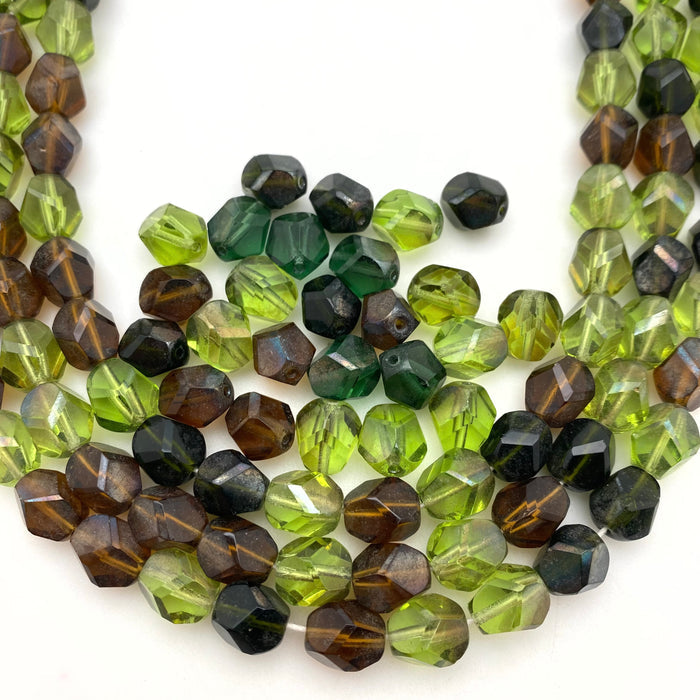 Fall Color Shades Of Green Table Cut Czech Glass Beads (9x10mm) (GCG138)