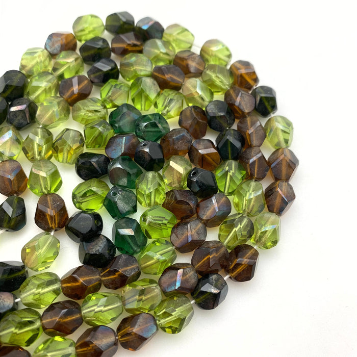 Fall Color Shades Of Green Table Cut Czech Glass Beads (9x10mm) (GCG138)