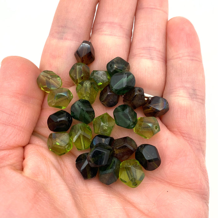 Fall Color Shades Of Green Table Cut Czech Glass Beads (9x10mm) (GCG138)