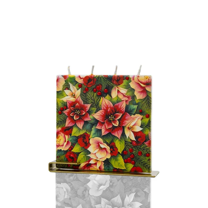 Flatyz Square Candle: Red Pointsettias & Christmas Florals