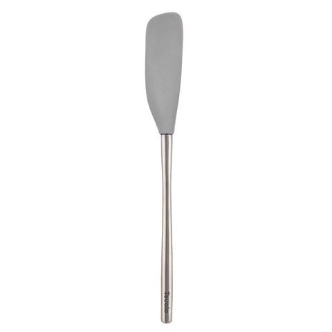 Tovolo Flex-Core SS handled jar scraper in gray, a durable stainless steel kitchen utensil for scraping jars and containers.
