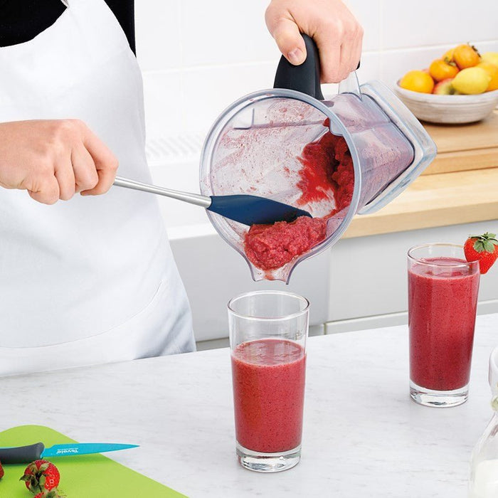 Gray Tovolo Flex-Core SS handled jar scraper, a durable stainless steel cooking utensil for easy jar cleaning.