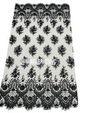 Floral Cluster Beaded Fabric - Black - Embroidered Fancy Fashion Design Beads and Sequins Sold by yard