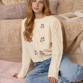 Floral Embroidered Cable Knit Button Down Cardigan