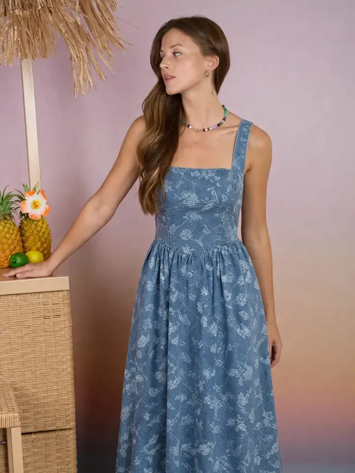 Floral Jacquard Corset Detail Midi Dress