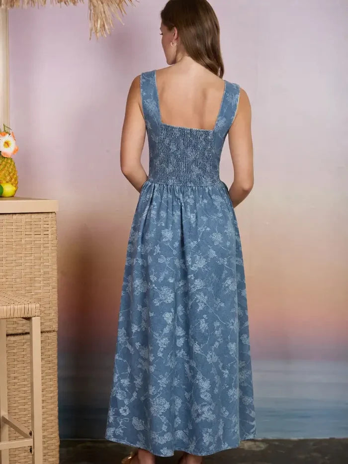 Floral Jacquard Corset Detail Midi Dress