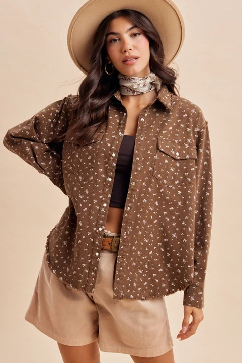 Floral Shacket - Mocha
