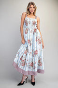 Floral Striped Contrast Strap Maxi Dress