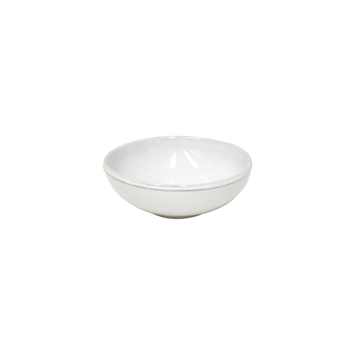 Costa Nova Friso 6-inch white low bowl from the 2201 dinnerware collection, showcasing smooth ceramic surface and elegant design.