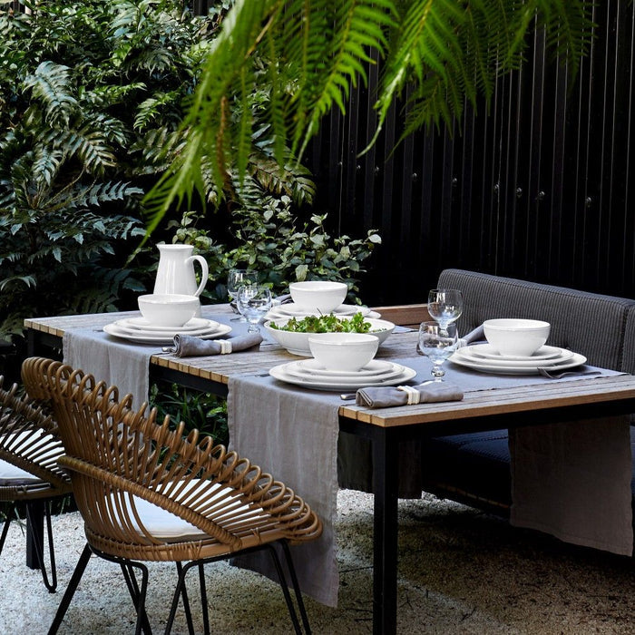 Costa Nova Friso 9-inch white salad and dessert plate from the Casafina Living dinnerware collection, featuring elegant ceramic design.
