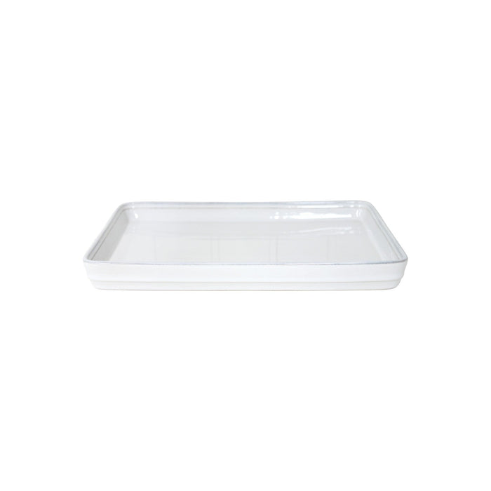 Costa Nova Friso Tray 10-inch white serveware tray, smooth ceramic design for serving and display.