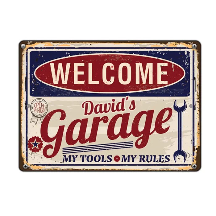 Garage My Tools, My Rules - Personalized Metal Sign, Garage Welcome Tin Sign, Gift For Dad