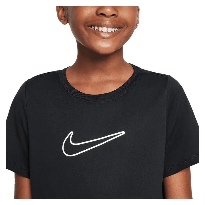Girls' Dri-FIT One Short Sleeve Training Top Black and White