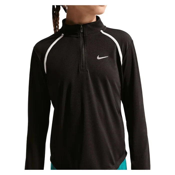 Girls' Dri-FIT Tempo Long-Sleeve Half-Zip Training Top Black and White, Nike, Black/White, Pickleball Express, IM3661-010BH26-BLACK-WHITE-1