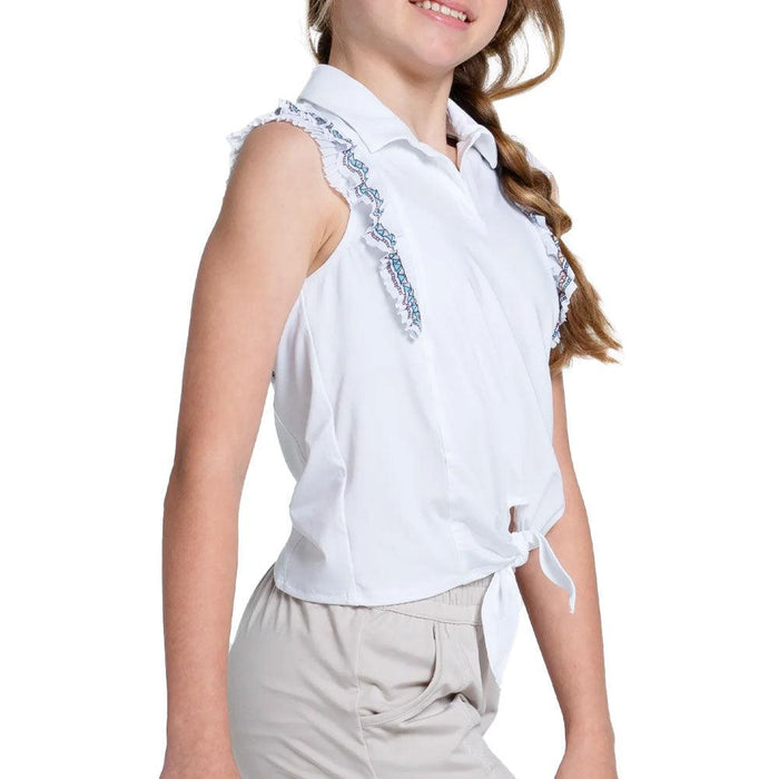 Girls' Lucky Stripe Tie Polo White