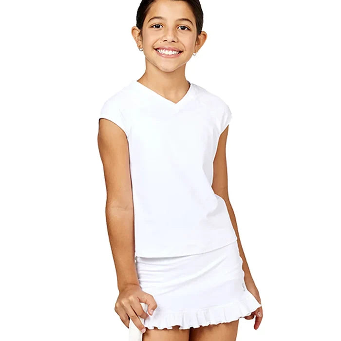 Girls' Raglan Tennis Top White and Ripple Jersey