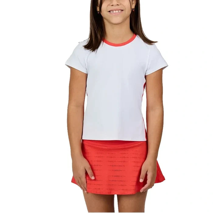 Girls' Short Sleeve Top White and Hibiscus