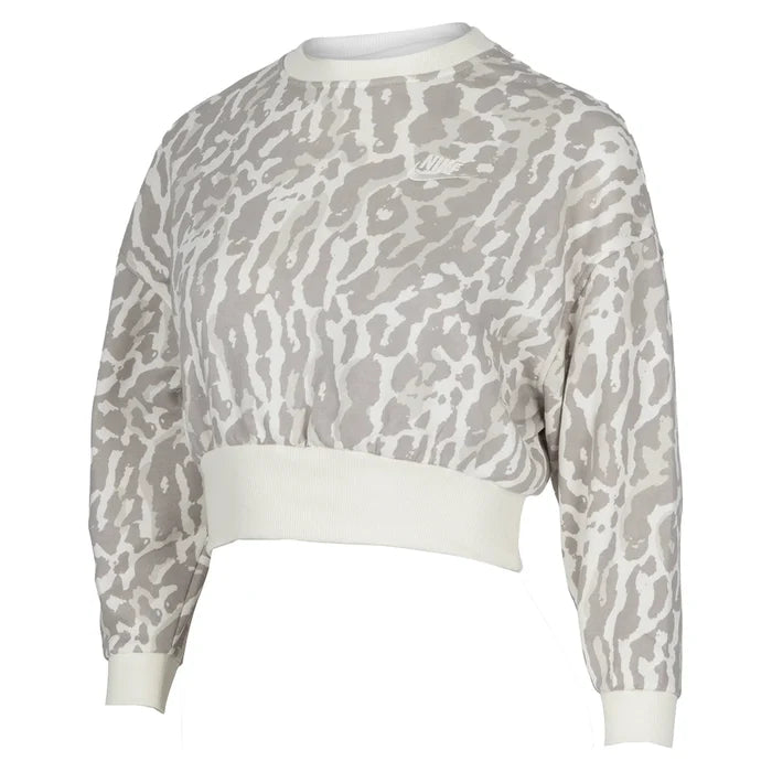 Girls' Sportswear Club Fleece Boxy Crew-Neck All Over Print Sweatshirt College Grey and Sail