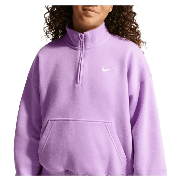 Girls' Sportswear Studio Fleece Oversized 1/4-Zip Top Violet Star and White, Nike, Violet Star/White, Pickleball Express, IM4948-589H26-VIOLET-STAR-WHITE-1