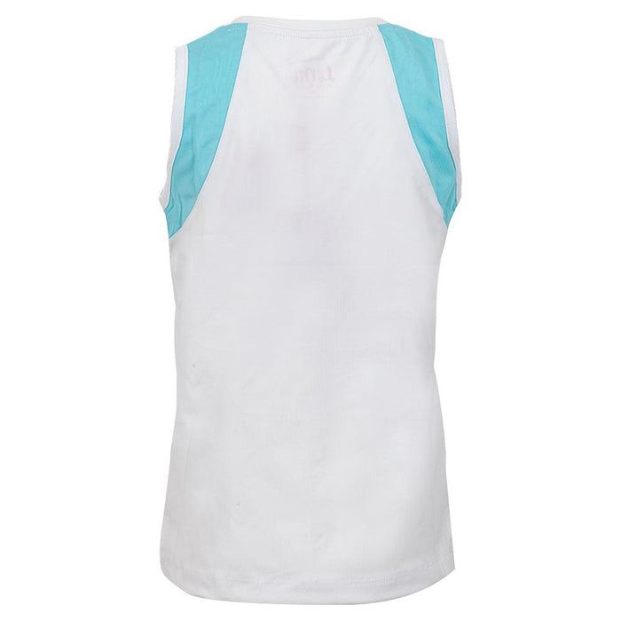 Girls' Tank White and Aqua Block Trim