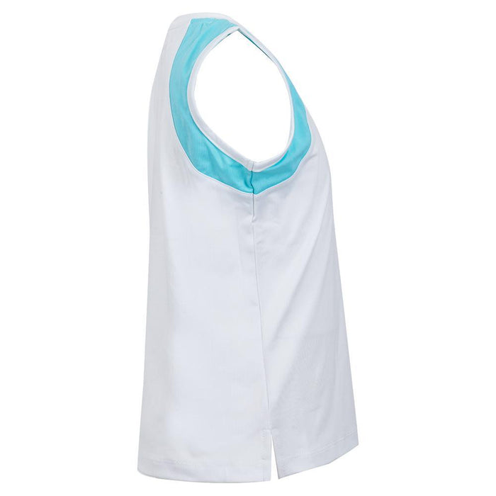 Girls' Tank White and Aqua Block Trim